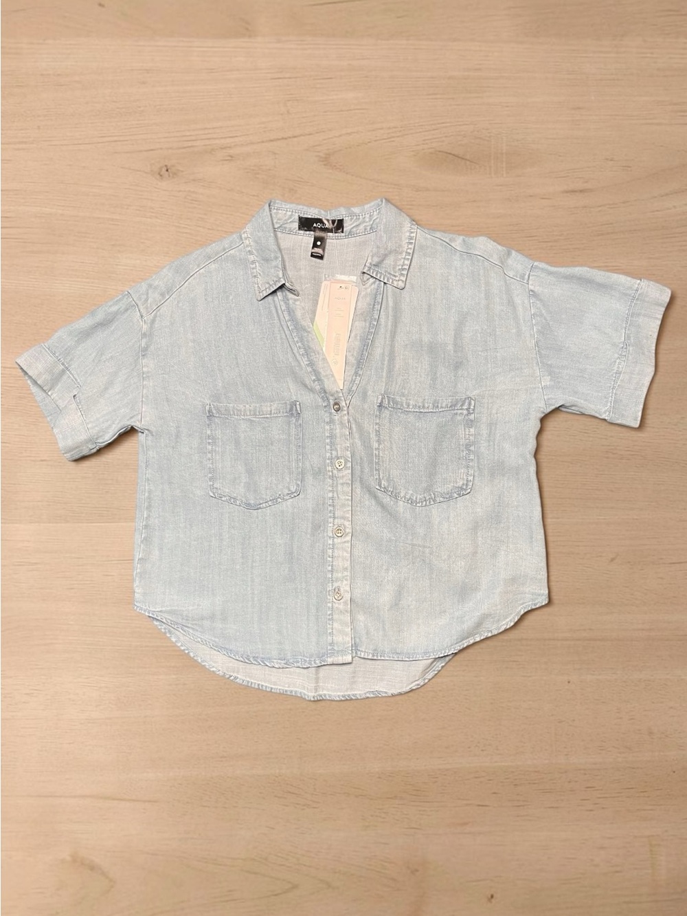 NWT Aqua Light Blue Chambray Tencel Y-Neck Button-Front Shirt Sz XXS